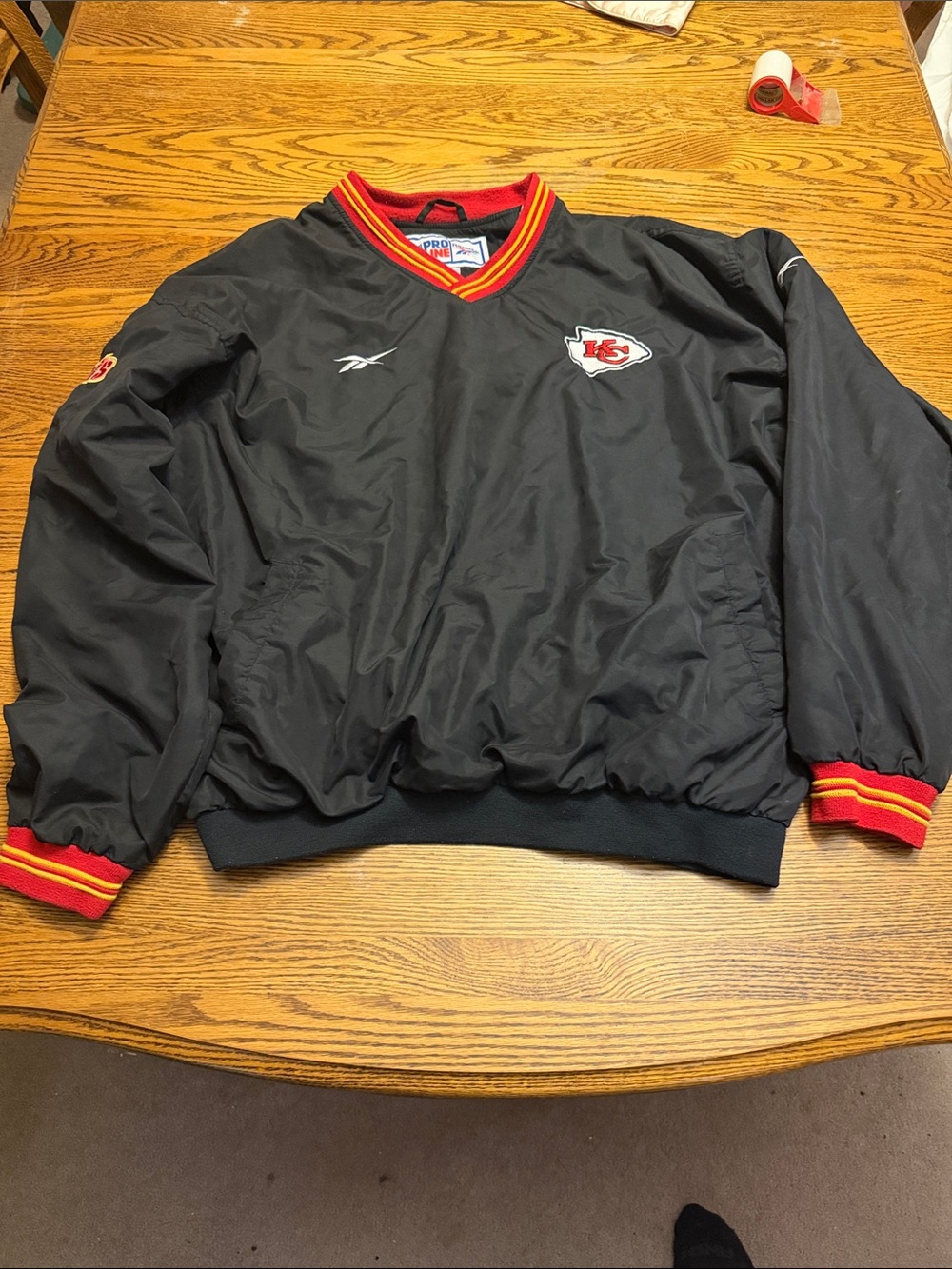 Reebok Black Chiefs Pullover Windbreaker with Red & Gold Trim size XL